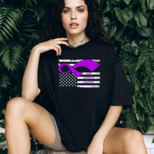 Domestic Violence Awareness Purple Ribbon American Flag T Shirt