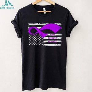 Domestic Violence Awareness Purple Ribbon American Flag T Shirt