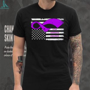 Domestic Violence Awareness Purple Ribbon American Flag T Shirt