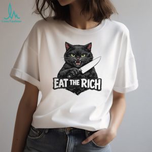 Eat The Rich Black Cat Knife Funny Sarcastic Animal Lover T Shirt