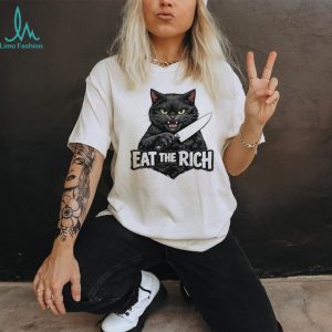 Eat The Rich Black Cat Knife Funny Sarcastic Animal Lover T Shirt