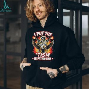 I Put The Tism In Patriotism Raccoon Riding Eagle Gun T Shirt