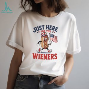 Just Here For The Wieners Funny 4th of July Hot Dog Character T Shirt