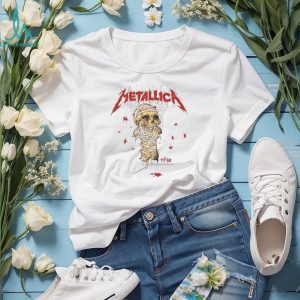 Metallica One Skull Mummy Band Graphic White T Shirt