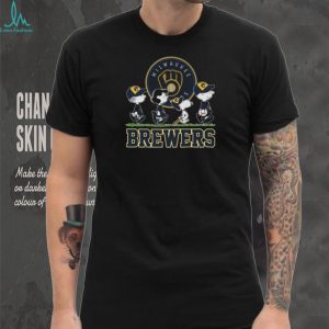 Milwaukee Brewers Peanuts Snoopy Charlie Brown Lucy Walking Baseball Black Sweatshirt T Shirt