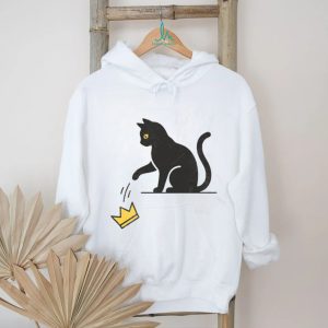 Minimalist Black Cat Knocking Over Crown Graphic T Shirt