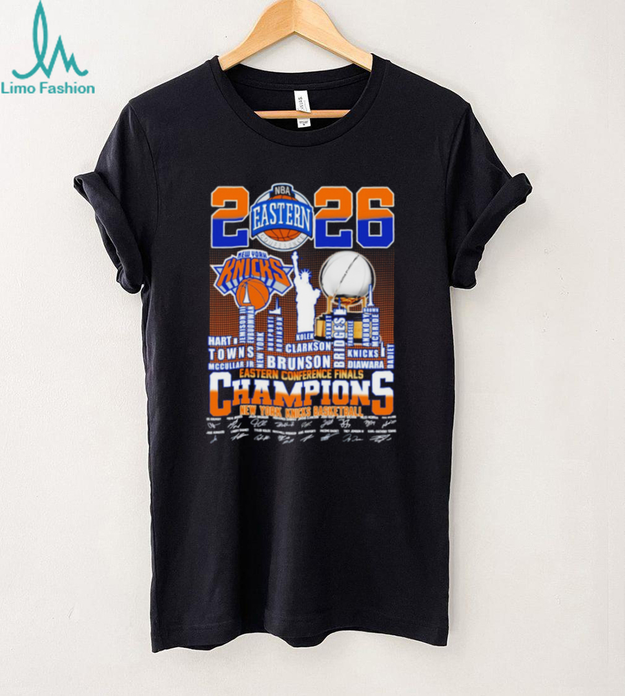 New York Knicks Basketball Eastern Conference Champions 2026 skyline signatures shirt New York Knicks Basketball Eastern Conference Champions 2026 skyline signatures shirt