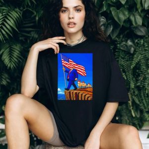 Patriotic American Flag Sheep Cliff Political Satire Illustration Graphic T Shirt