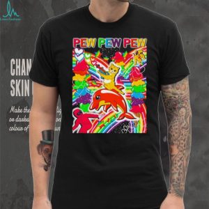 Pew Pew Pew Rainbow Cat Riding Dolphin Vaporwave Aesthetic T Shirt