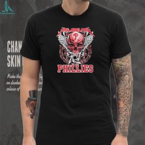 Philadelphia Phillies Red Skull With White Wings And Heavy Metal Chains T Shirt