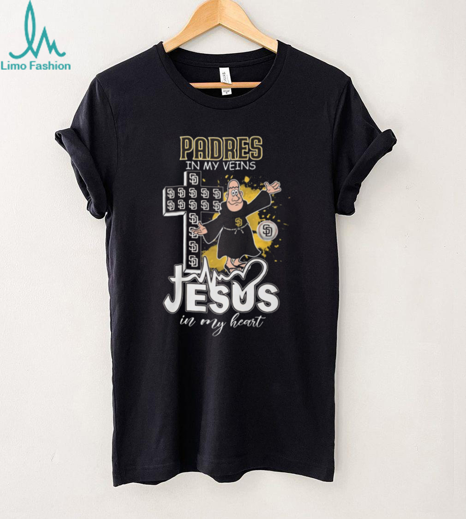 San Diego Padres Religious Fan T Shirt Padres in my Veins Jesus in my Heart Friar Mascot Apparel San Diego Padres Religious Fan T Shirt Padres in my Veins Jesus in my Heart Friar Mascot Apparel