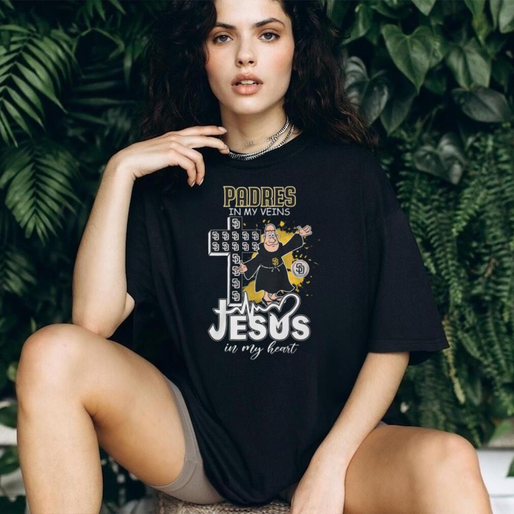 San Diego Padres Religious Fan T Shirt Padres in my Veins Jesus in my Heart Friar Mascot Apparel San Diego Padres Religious Fan T Shirt Padres in my Veins Jesus in my Heart Friar Mascot Apparel