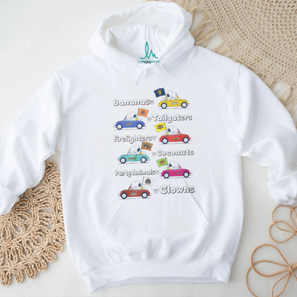 Snoopy and Friends Driving Banana Ball Team Cars Funny T Shirt Snoopy and Friends Driving Banana Ball Team Cars Funny T Shirt