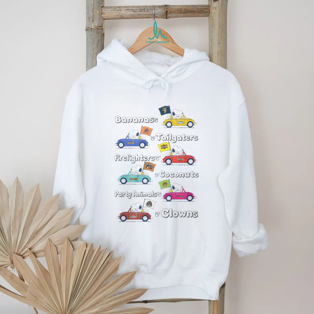 Snoopy and Friends Driving Banana Ball Team Cars Funny T Shirt Snoopy and Friends Driving Banana Ball Team Cars Funny T Shirt
