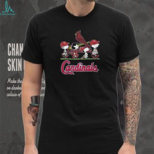 St Louis Cardinals Peanuts Characters Charlie Brown Snoopy Walking With Bird T Shirt
