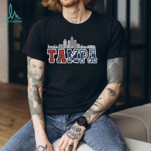 Tampa Bay Skyline Sports Logo Mashup T Shirt Red Blue Light Blue Team Pride