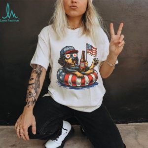 USA 250 Patriotic Dog Floating with Beer American Flag Sunglasses T Shirt