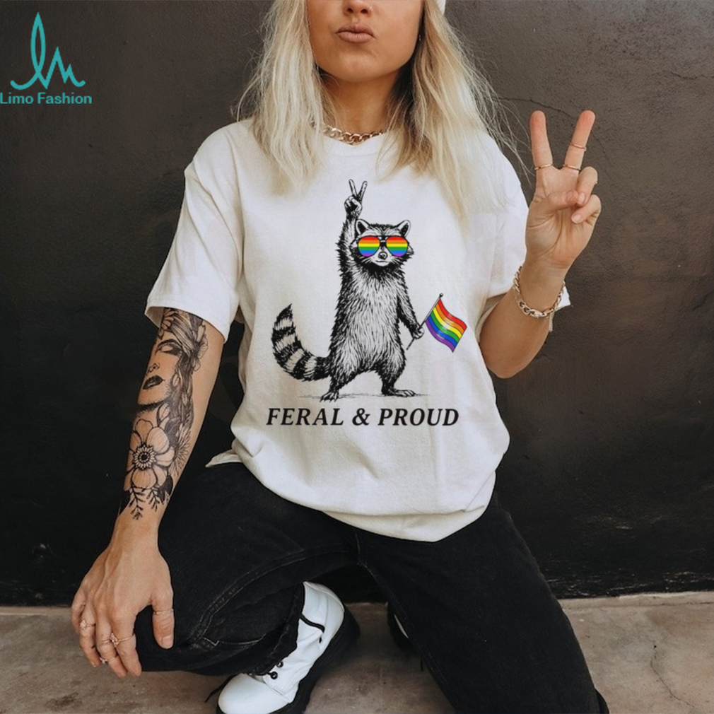 Feral and proud racoon with pride sunglasses and rainbow flag shirt Feral and proud racoon with pride sunglasses and rainbow flag shirt