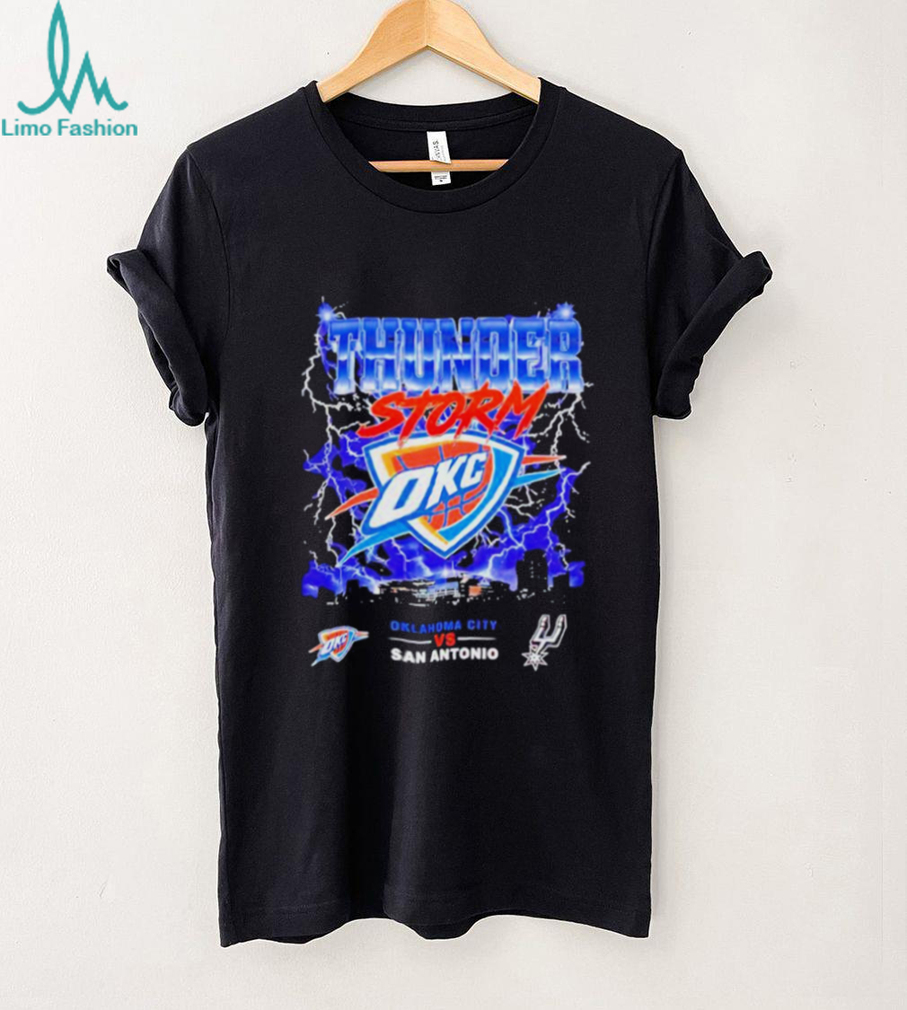 OKC Thunders vs San Antonio Spurs 2026 NBA Western Conference Finals Playoffs Thunderstorm graphic shirt OKC Thunders vs San Antonio Spurs 2026 NBA Western Conference Finals Playoffs Thunderstorm graphic shirt