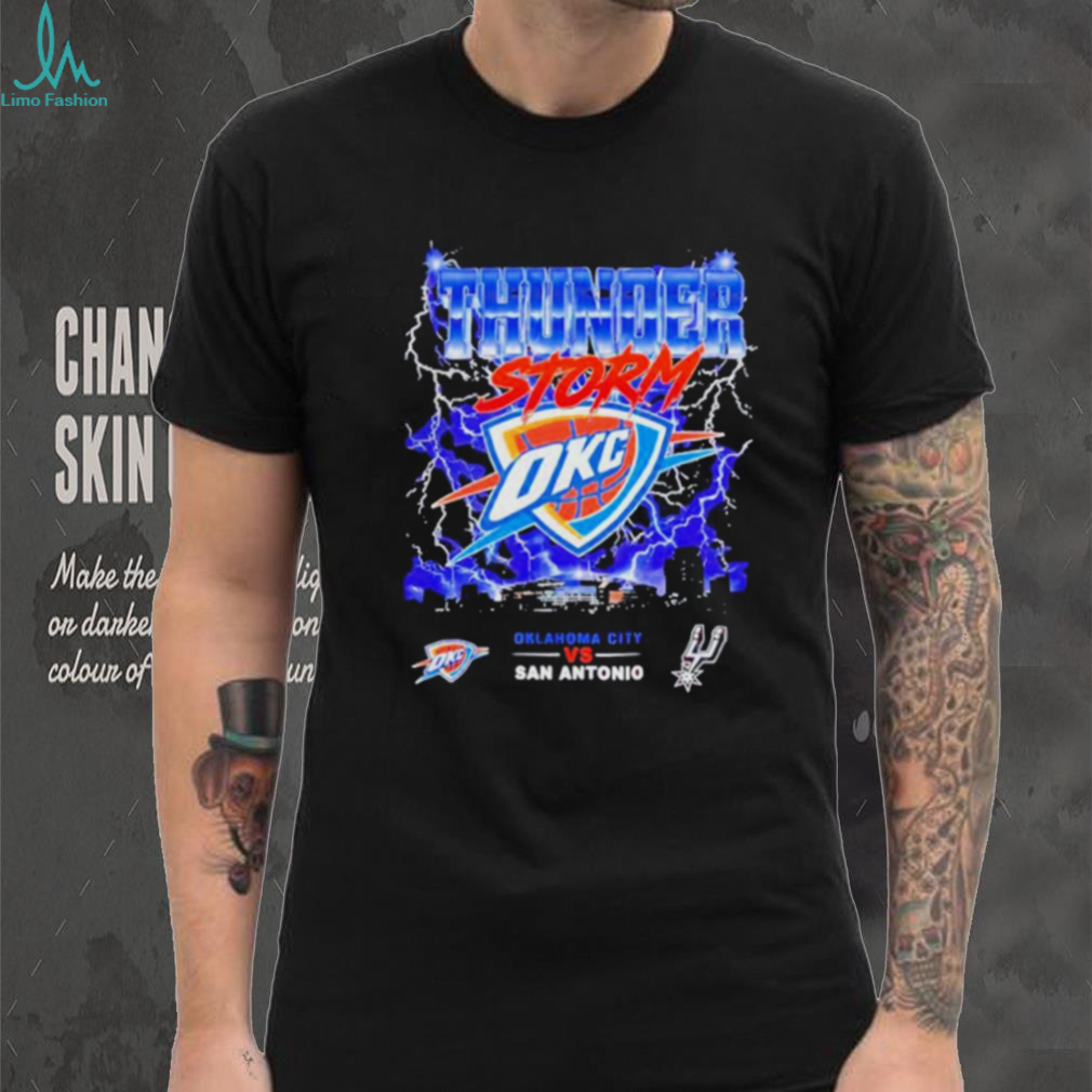 OKC Thunders vs San Antonio Spurs 2026 NBA Western Conference Finals Playoffs Thunderstorm graphic shirt OKC Thunders vs San Antonio Spurs 2026 NBA Western Conference Finals Playoffs Thunderstorm graphic shirt