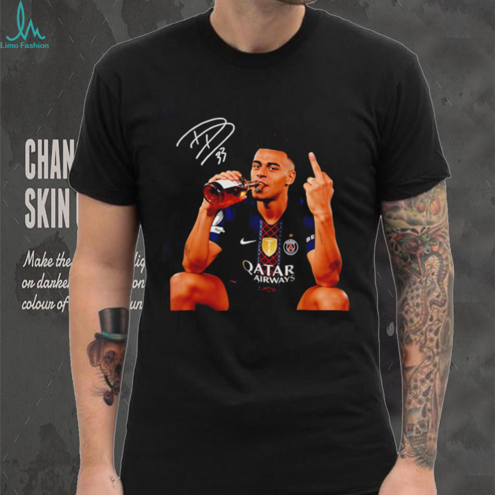 Paris Saint Germain Desire Doue Middle finger signature shirt Paris Saint Germain Desire Doue Middle finger signature shirt