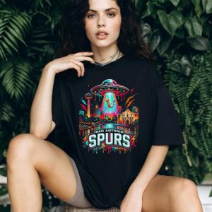 San Antonio Spurs Alien UFO Art Neon Texas Skyline NBA Finals Champions shirt