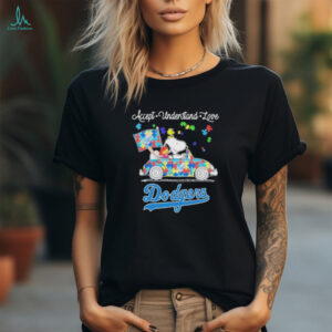 Snoopy Drive Car Los Angeles Dodgers Autism Accept Understand Love T shirts