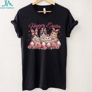 Cat Bunny Kids Women Happy Easter Kitty Rabbit Long Sleeve T Shirt