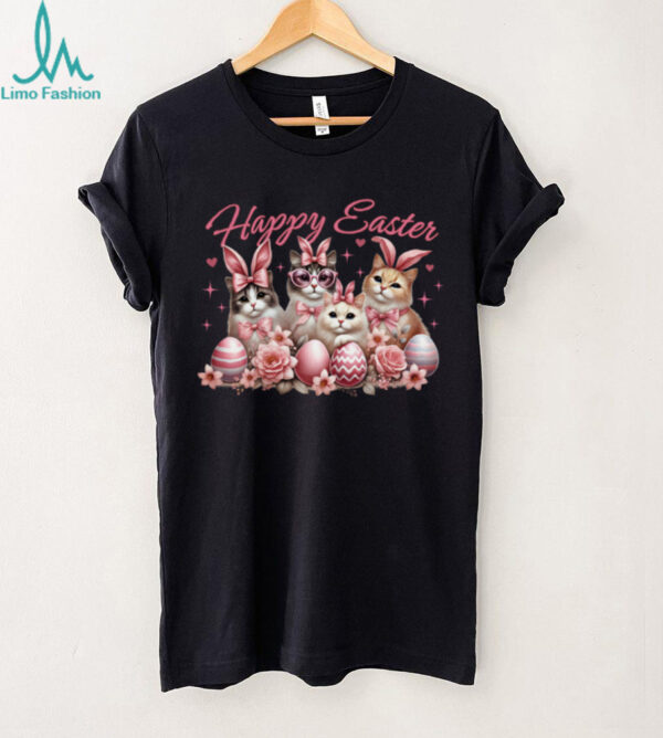 Cat Bunny Kids Women Happy Easter Kitty Rabbit Long Sleeve T Shirt