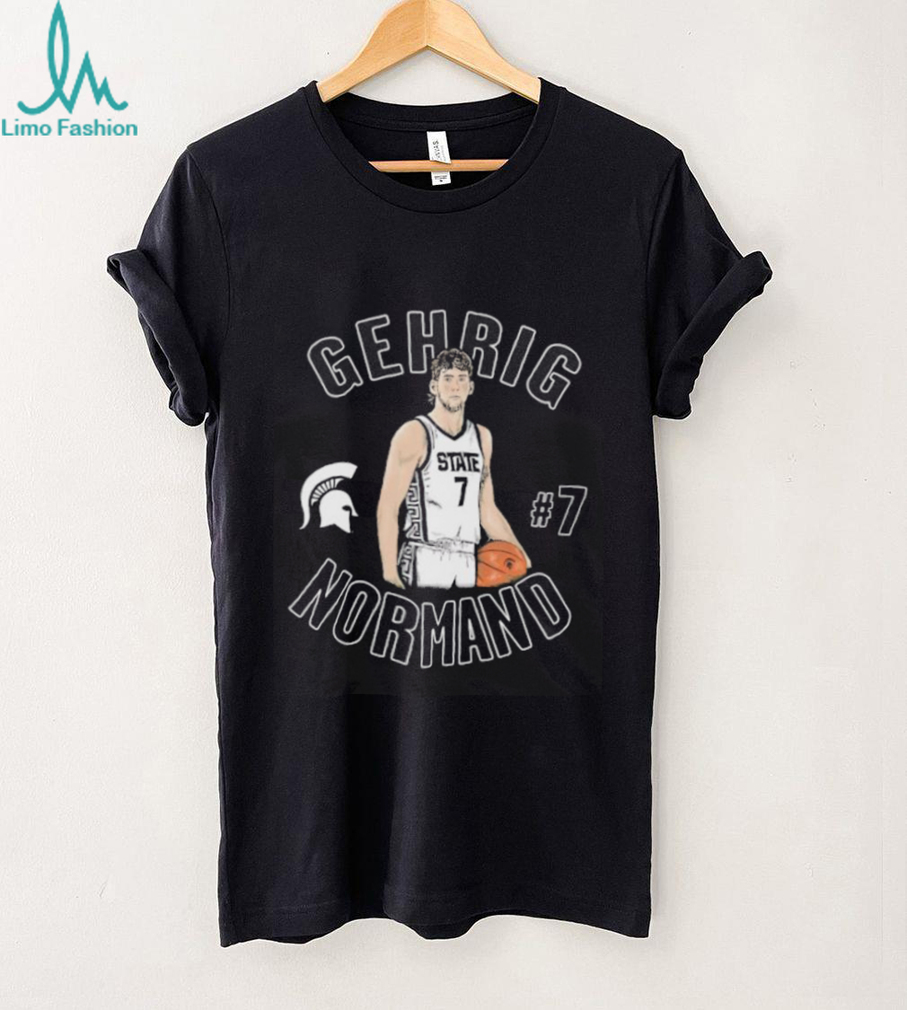 Gehrig Normand MSU men’s basketball illustrated cartoon shirt.