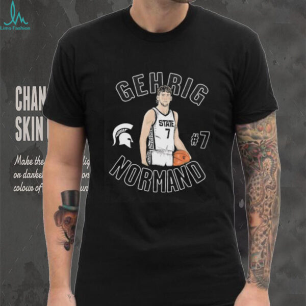 Gehrig Normand MSU men’s basketball illustrated cartoon shirt.