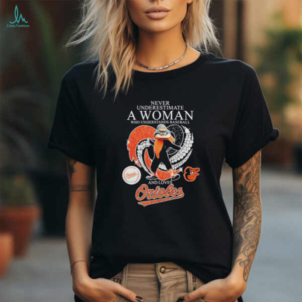 Official Never Underestimate A Woman Who Understands Baseball And Loves Baltimore Orioles Diamond Heart T shirts