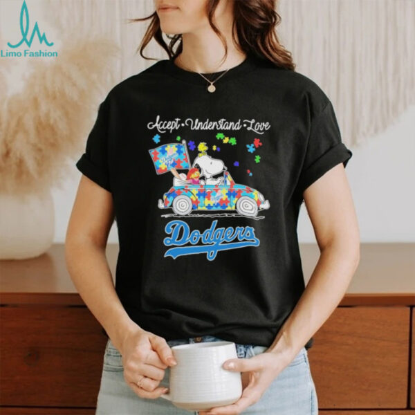 Snoopy Drive Car Los Angeles Dodgers Autism Accept Understand Love T shirts