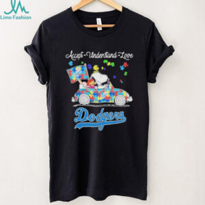 Snoopy Drive Car Los Angeles Dodgers Autism Accept Understand Love T shirts