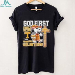 Snoopy God first family second then Tennessee Volunteers shirt