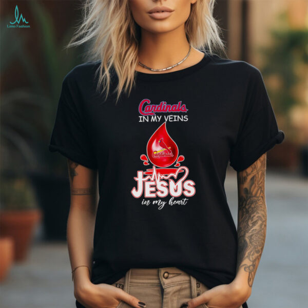 St Louis Cardinals in my veins Jesus in my heart drop blood shirt