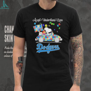 Snoopy Drive Car Los Angeles Dodgers Autism Accept Understand Love T shirts