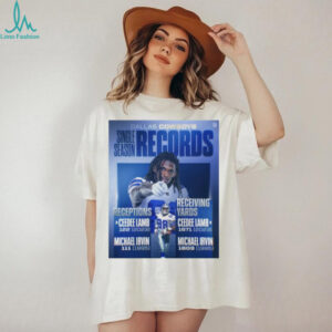 Dallas Cowboys Single Season Records Receptions Ceedee Lamb 122 2023 Michael Irvin 111 1995 Receiving Yards Ceedee Lamb 1671 2023 Michael Irvin 1603 1995 Poster T Shirt