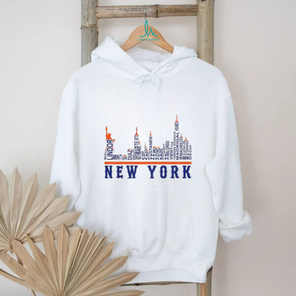 New York Mets team skyline names graphic 2025 shirt
