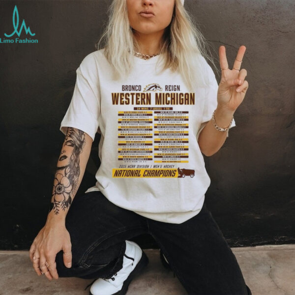 Western Michigan broncos 2025 NCAA frozen four men’s ice hockey national champions schedule shirt