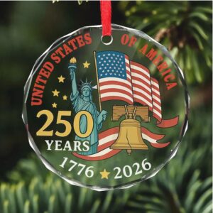 250 Year USA Glass Ornament Patriotic 250th Anniversary Christmas Decoration 1776–2026 USA Keepsake Gift