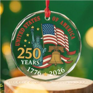 250 Year USA Glass Ornament Patriotic 250th Anniversary Christmas Decoration 1776–2026 USA Keepsake Gift