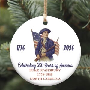 250 Years of America 1776–2026 Ceramic Ornament, Personalized Patriot Descendant Gift, Daughters Sons of the American Revolution Ornament
