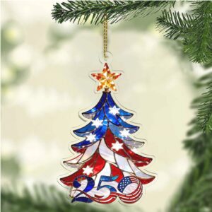 250th Anniversary USA Ornament Faux Stained Glass Patriotic Christmas Ornament 1776–2026 Liberty Decoration