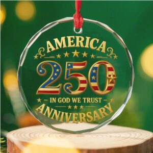 America 250 Years Anniversary Glass Ornament In God We Trust Patriotic Christmas Ornament
