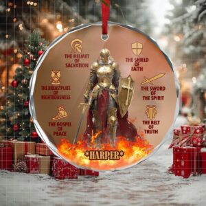 Armor of God Warrior & Fire   Personalized Glass Ornament   Gift for Christians