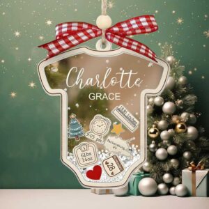 Baby’s First Christmas Ornament 2025 – Custom Shaker Tree Keepsake with Name, Birth Stats, Time & Location – Newborn Gift for Girl or Boy