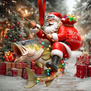 Badass Fishing Santa Acrylic Ornament, Personalized Gifts For Fishing Lovers
