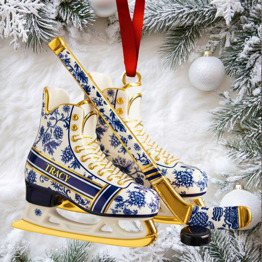 Blue and White Floral Ice Skate Ornament. Blue and White Floral Ice Skate Ornament.