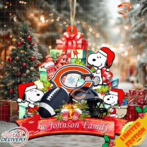 Chicago Bears Snoopy And NFL Sport Ornament Personalized Your Family Name